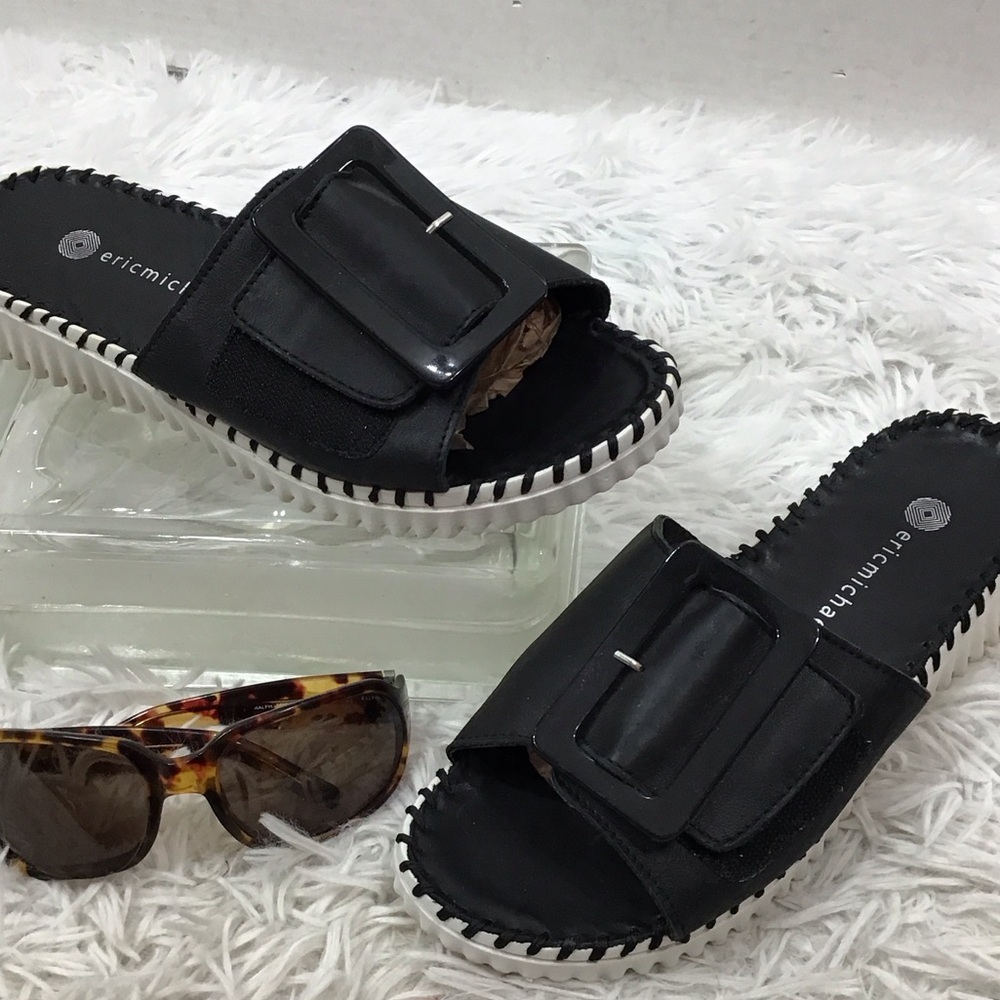 Eric Michael Darla Black leather Mules with Buckle Detail 37
